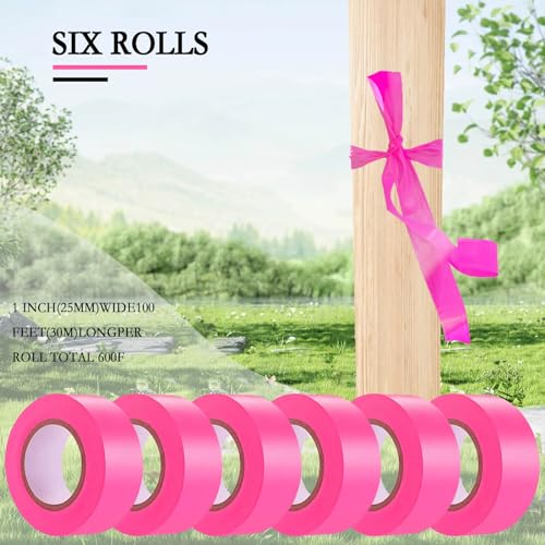 6 Pack Pink Flagging Tape, Non-Adhesive Plastic Ribbon Neon Marking Roll - color: Pink