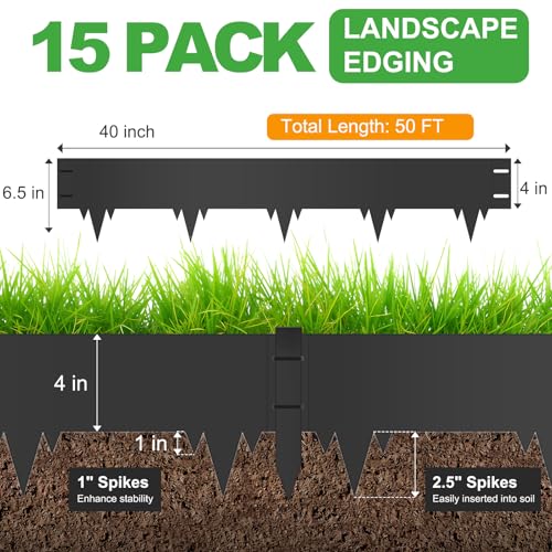 50FT Metal Landscape Edging, 15-Pack 40"L x 6.5"H Rust-Proof Border - color: 6.5In Tall, size: 15 Pack