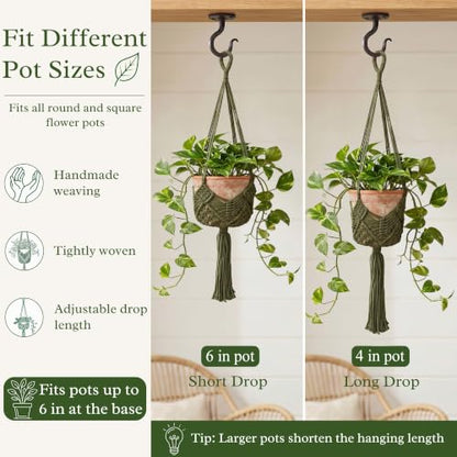 Boho Macrame Plant Hanger with Hooks, Rope Hanging Baskets for Plants - color: Green 2pack Pots Not Included