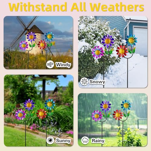 Viveta 2 Pack Flower Wind Spinners, Metal Wind Sculptures - color: Colorful Flower