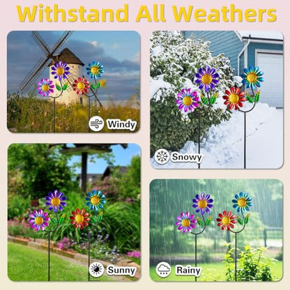 Viveta 2 Pack Flower Wind Spinners, Metal Wind Sculptures - color: Colorful Flower
