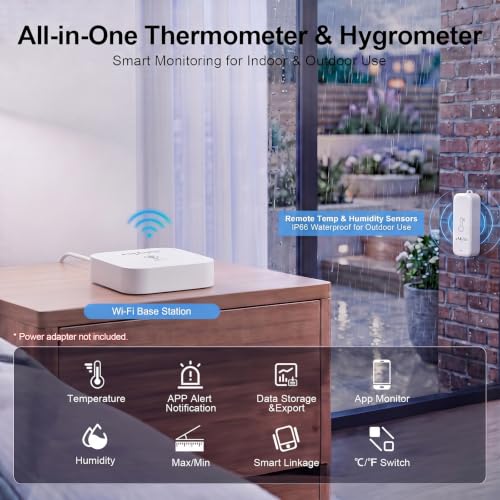 eMylo WiFi Hygrometer Thermometer with 3 IP65 Remote Sensors, 492 ft Range