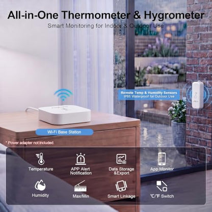 eMylo WiFi Hygrometer Thermometer with 3 IP65 Remote Sensors, 492 ft Range