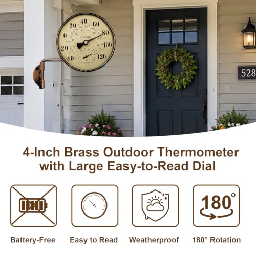 4 Inch Vintage Outdoor Thermometer & Humidity Gauge, Weatherproof
