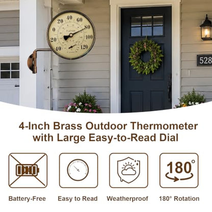 4 Inch Vintage Outdoor Thermometer & Humidity Gauge, Weatherproof