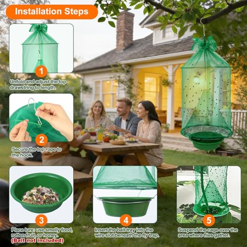 Reusable Outdoor Fly Trap Hanging Fly Catcher with Brush-4 Pack