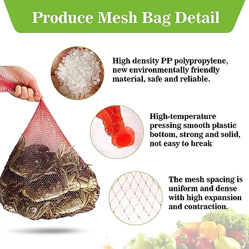 Sukh 90PCS Mesh Produce Bags - 24Inch Vegetable Storage Net Bags Red - color: Red
