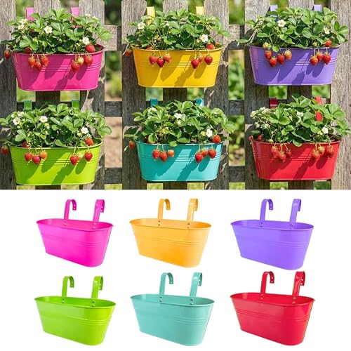 LaLaGreen Large Rail Planter (17 in, 6 Pack) Colorful Metal Balcony Pots - color: Assorted C X 6 Pack