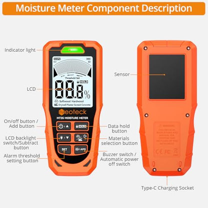 Neoteck 6 in 1 Moisture Meter-Wood Wall Concrete Drywall Plaster Screed