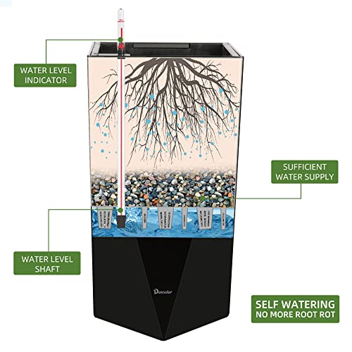Dexceder 24 Inches Self Watering Tall Planter (Black) - color: Black, size: 24