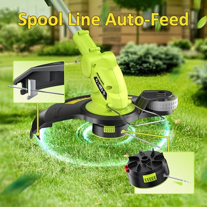 Electric String Trimmer Cordless with 2.0Ah Battery & Charger 20V Lawn Tool - color: Green