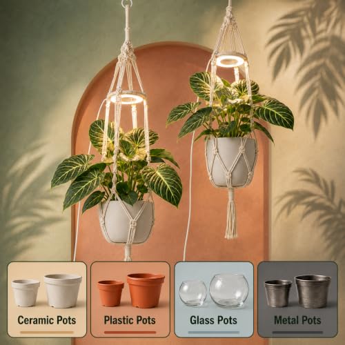 Hanging Grow Lights for Indoor Plants with Macrame Plant Hanger