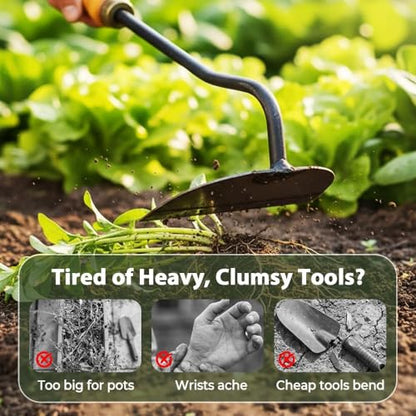 All-Steel Hardened Hollow Hoe, 2026 Japanese Garden Hand Hoe/Sickle Weed Puller Tool, Sharp Composite Steel Hand Weeder with Wood Handle for Digging, Loosening Soil & Planting