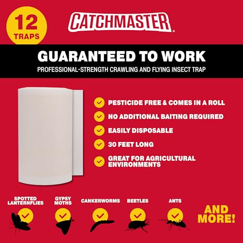 Catchmaster Tree Shield Lantern Fly & Ant Traps Insect Barrier, 12 Rolls 30ft Each, Outdoor Adhesive Crawling Insect Trap to Protect Trees, Fruit & Plants, Pest Control Lawn & Garden (Pack of 2) - size: 12 Rolls (Pack of 2)