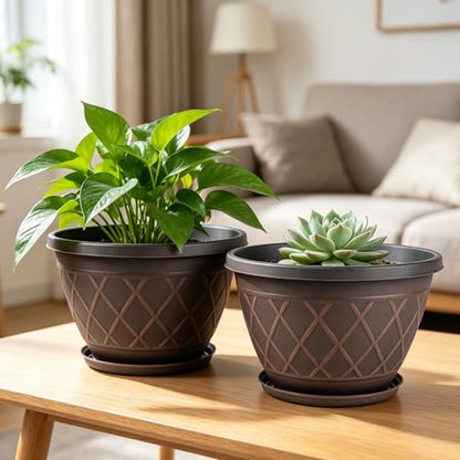 6 Pack 8 Inch Plant Pots, Planters with Drainage Holes & Saucers - size: 8 Inch - 6Pack