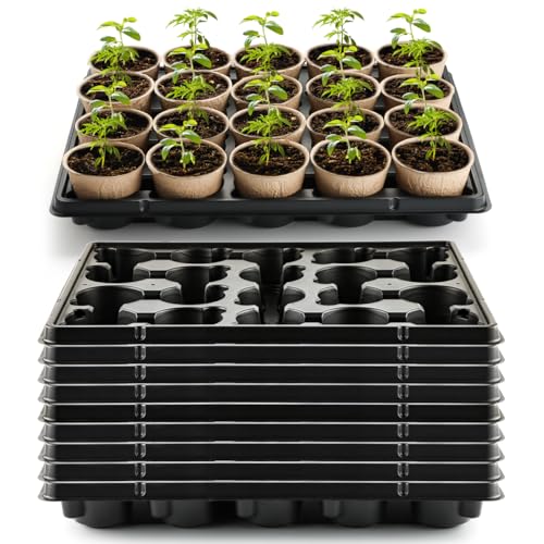 RooTrimmer 20 Cell Plant Trays for Carrying 3 inch Round Nursery Pots, Sturdy Plastic Trays Suitable for Holding 200 pcs Peat Pots (10 Packs - Trays Only, Pots Not Included) - color: Black, size: 20 Cell Trays for 3.15 Inch Pots-10 Pack