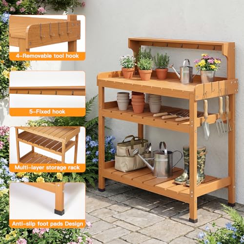 Frogprin Potting Bench Table, Extra-Large Outdoor Garden Potting Bench-HDPS