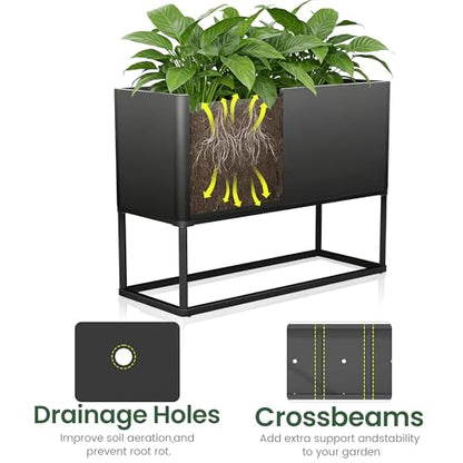 Modern Raised Metal Planter Box with Legs,38" L x 15" W x 30.5" H - color: Black