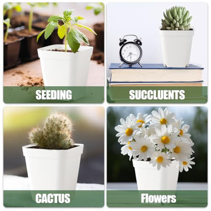 120 Pcs Nursery Pots 3.5 Inch, Plastic Seed Starting Pot with Drainage Holes, Small Sturdy Seedling pots for Planting, Cuttings (White) - color: White, size: 3.5 Inch-120P