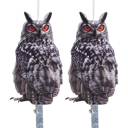 Owl Scarer for Gardens, 2Pack Fake Owl Hanging Effective Cardboard Owl Deterrent for Garden Patio Windows - color: 2 Feathered Owl02