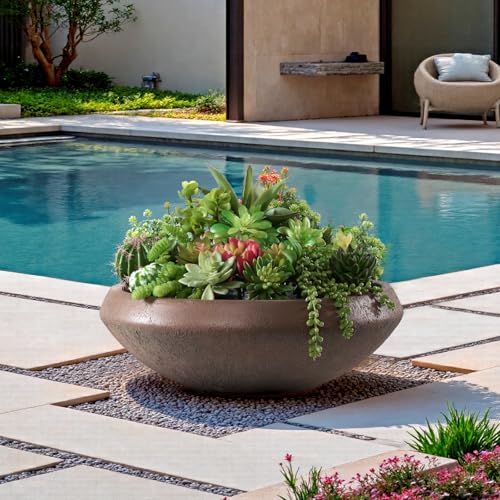 19"Dia x 6.3"H Weathered Concrete Lotus Bowl Planter, Large Succulent Pot - color: Rust, size: Medium