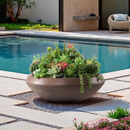 19"Dia x 6.3"H Weathered Concrete Lotus Bowl Planter, Large Succulent Pot - color: Rust, size: Medium