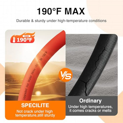 SPECILITE 3/4" x 150FT Hot/Cold Rubber Garden Water Hose, -50℉-190℉, Red - color: 3/4"ID Red, size: 150ft