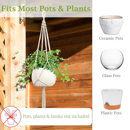 Macrame Plant Hanger - Fits 4-13 Inch Pots, 3-Pack, Ivory - color: 34+41+46in Ivory