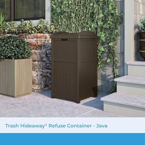 Suncast 33 Gal, Resin Hideaway Garbage Can with Secure Lid, Java Brown
