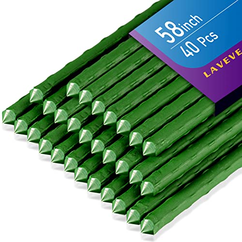 LAVEVE Garden Stakes 58-Inch Heavy Duty Steel Plant Stake with Plastic Coat