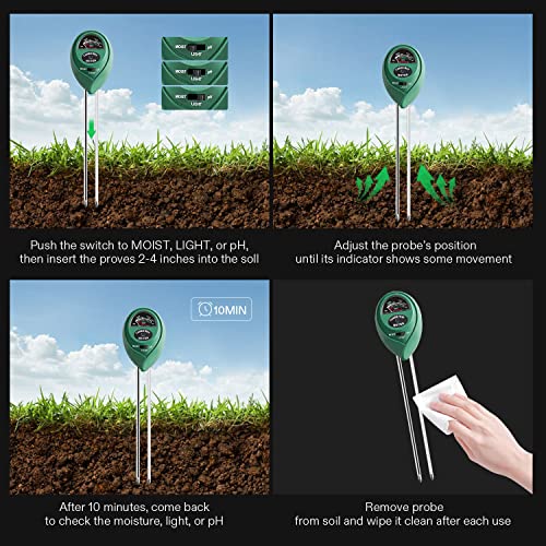 VIVOSUN Plant Soil Moisture Meter, 3-in-1 pH Tester, Indoor & Outdoor Use - size: Soil Tester
