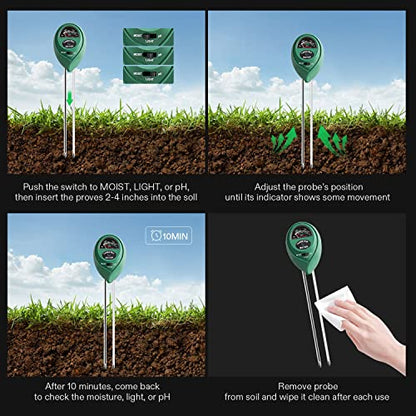 VIVOSUN Plant Soil Moisture Meter, 3-in-1 pH Tester, Indoor & Outdoor Use - size: Soil Tester