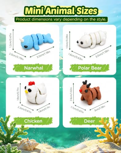 50Pcs Mini 3D Printed Animals with Fun Animal Guide Book - color: Mehrfarbige 3d Animals