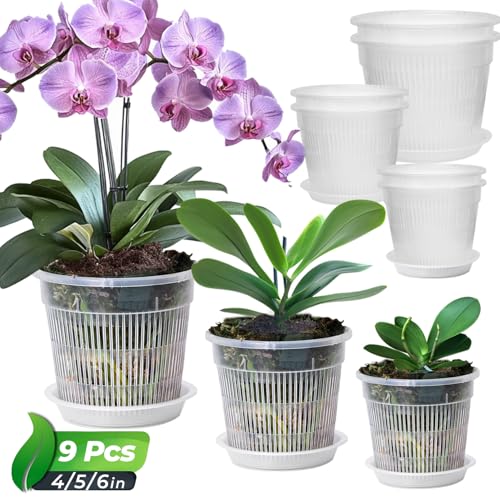 T4U Clear Orchid Pots 9 Pack 4.3 5.5 6.3 Inch, Orchid Pot Holes Repotting - size: 3 Each of 4.3, 5.5, 6.3 Inch, 9 pack