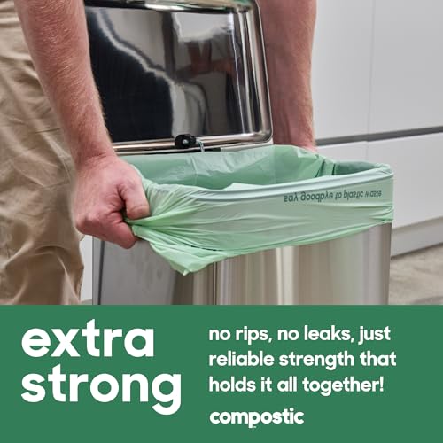 Compostic Compostable 13 Gallon Trash Bags, 100 Ct, Extra Strong - size: 100 Count (Pack of 1), style: Tall 13 Gallon