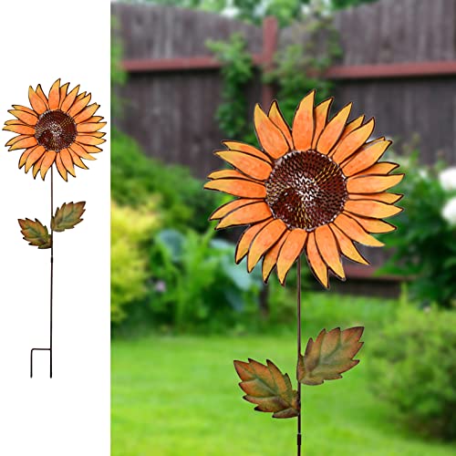Flower Garden Stakes Metal Spring Yard Sign Decorative Sunflower Plant Stake Lawn Art Patio Decor Pathway Ornaments Indoor Outdoor Decoration (36" H) - color: 36"h
