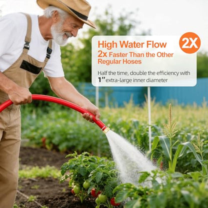 SPECILITE 1" x 100FT Hot/Cold Rubber Garden Water Hose, -50℉-190℉, Red - color: 1"ID Red, size: 100ft