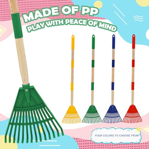 Kids Leaf Rake - 3-Section Adjustable Handle, Lightweight, Wood & Plastic, Small Garden Tool for Children (Green) - color: Green