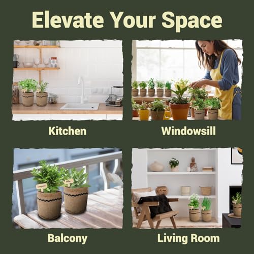 10 Herb Garden Planter Indoor Kit, 44pcs Complete Kitchen Herb Starter Set Including Burlap Pots, Markers, Soil Discs, Gardening Tools, Unique Easter/Birthday/Christmas Gift Ideas for Women, Mom
