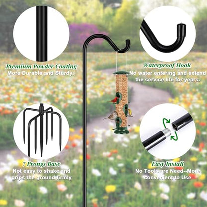 FEED GARDEN 92 Inch Adjustable Outdoor Shepherds Hook Bird Feeder Pole with 7 Prongs Base, Premium Steel Heavy Duty Tall Shepards Hooks for Hanging Bird Feeders, Plant Basket, Lanterns, 1 Pack - size: 92 Inch
