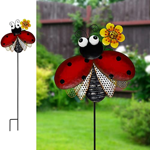 Metal Garden Stakes Spring Yard Sign Decorative Plant Stake Lawn Art Patio Decor Pathway Ornaments Indoor Outdoor Decoration (Beetle) - color: Beetle