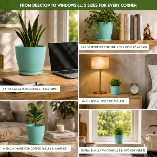 Plant Pots Indoor with Drainage, 5 Pack Multi-Size Planters Set, Aqua - color: Aqua, size: Pack of 5