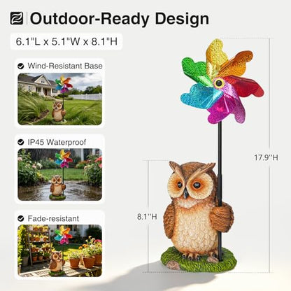 Owl Statue with Reflective Wind Spinners Garden Decor - size: Owl