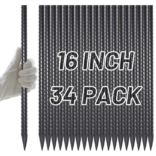 AAGUT Straight Rebar Stakes 16 Inch 3/8 Inch Thickness Concrete Form Stakes - color: Black I-16 Inch-Φ3/8", size: 34pcs