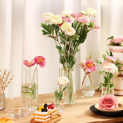 Fixwal 4 Pack Clear Glass Cylinder Vases, 4, 6, 8, 10 Inch Tall - size: 4pcs