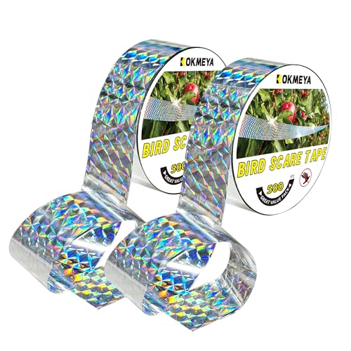 Bird Scare Tapes 500FT*2 Reflective Flash Tape for Birds, Bird Scare Device Double Side Ribbon Scare Birds Away for House, Garden, Yard, Orchard, Patio - size: 500ft*2-Flat-Packaging