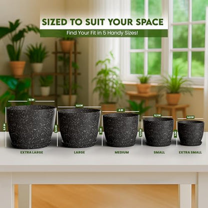 Plant Pots Indoor with Drainage 10 Pack Multi-Size Planters Spotty Black - color: Speckled Black, size: Pack of 10