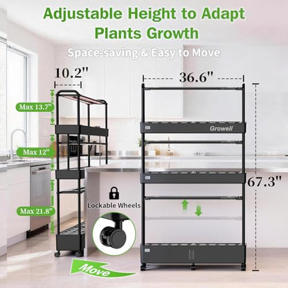 Growell 90 Pods Large Hydroponics Growing System Kit, Indoor Herb Garden - color: Black, size: 36" - 3 Tier (90 Pods)