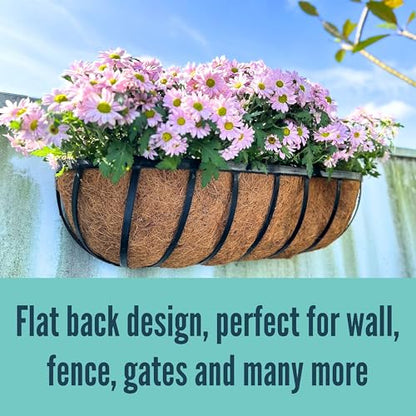 LaLaGreen Deck Railing Planter Boxes for Plants (24 Inch, 6 Pack) Metal Wall Planters for Outdoor Plants, Black Window Flower Boxes Deck Railings with Coco Liner Fence Balcony Patio Porch Over Rail - size: 24" x 6