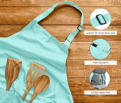 Utopia Kitchen Bib Aprons 2 Pack Adjustable With 2 Pockets - color: Aqua